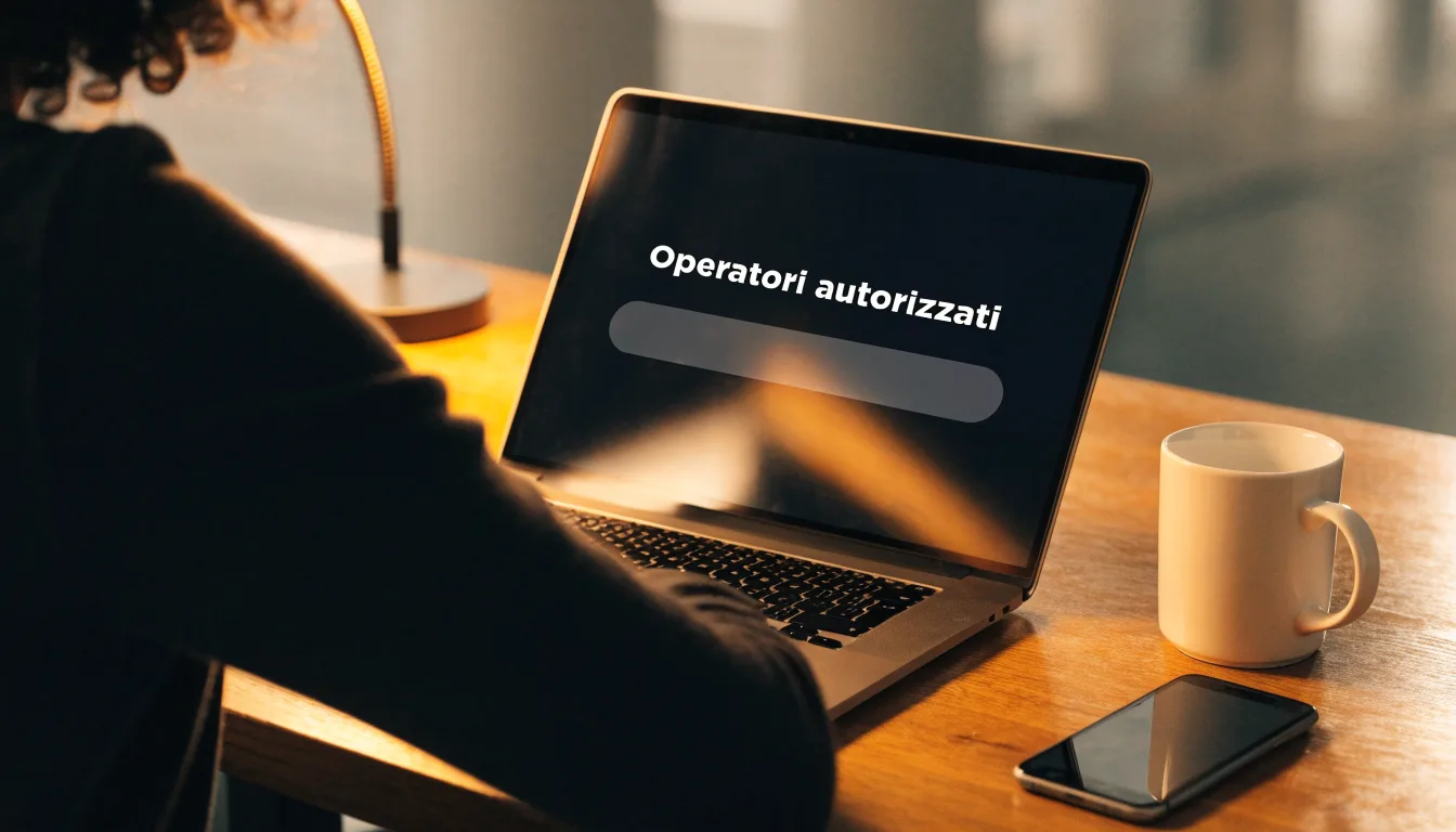 Un foglio di concessione in carta con un timbro rosso, appoggiato su una scrivania di legno accanto a una penna
