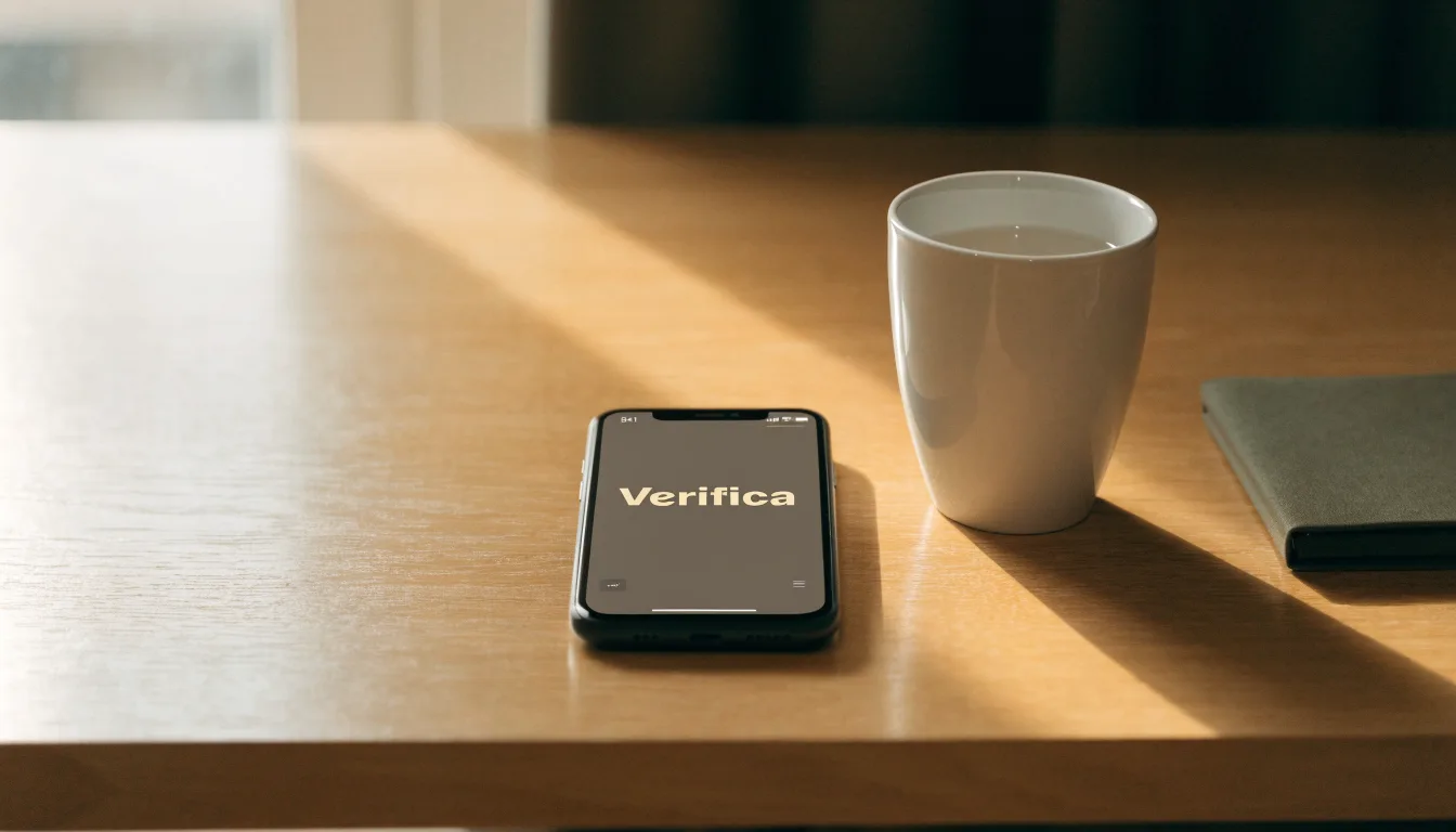 Un documento di identità appoggiato accanto a uno smartphone con un timer sullo schermo, su un tavolo da cucina