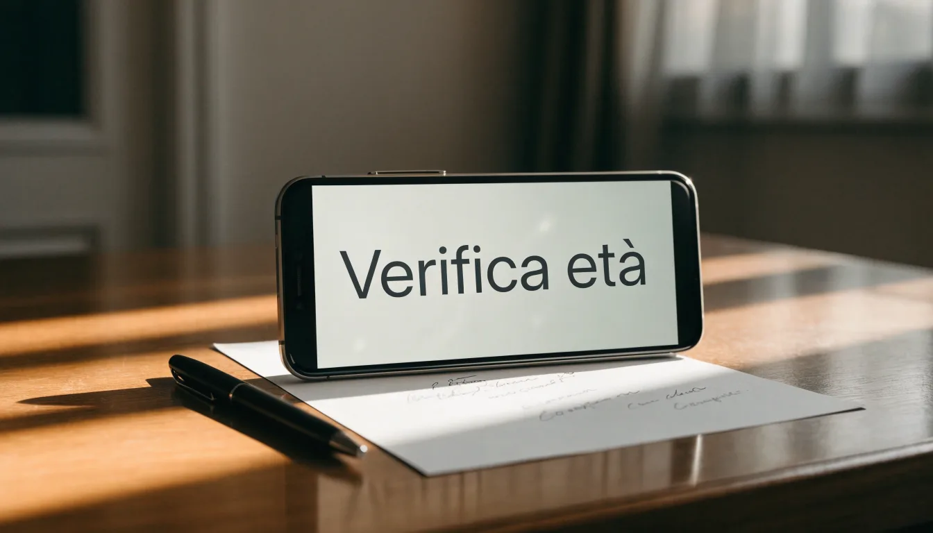 Un foglio di concessione in carta con un timbro rosso, appoggiato su una scrivania di legno accanto a una penna