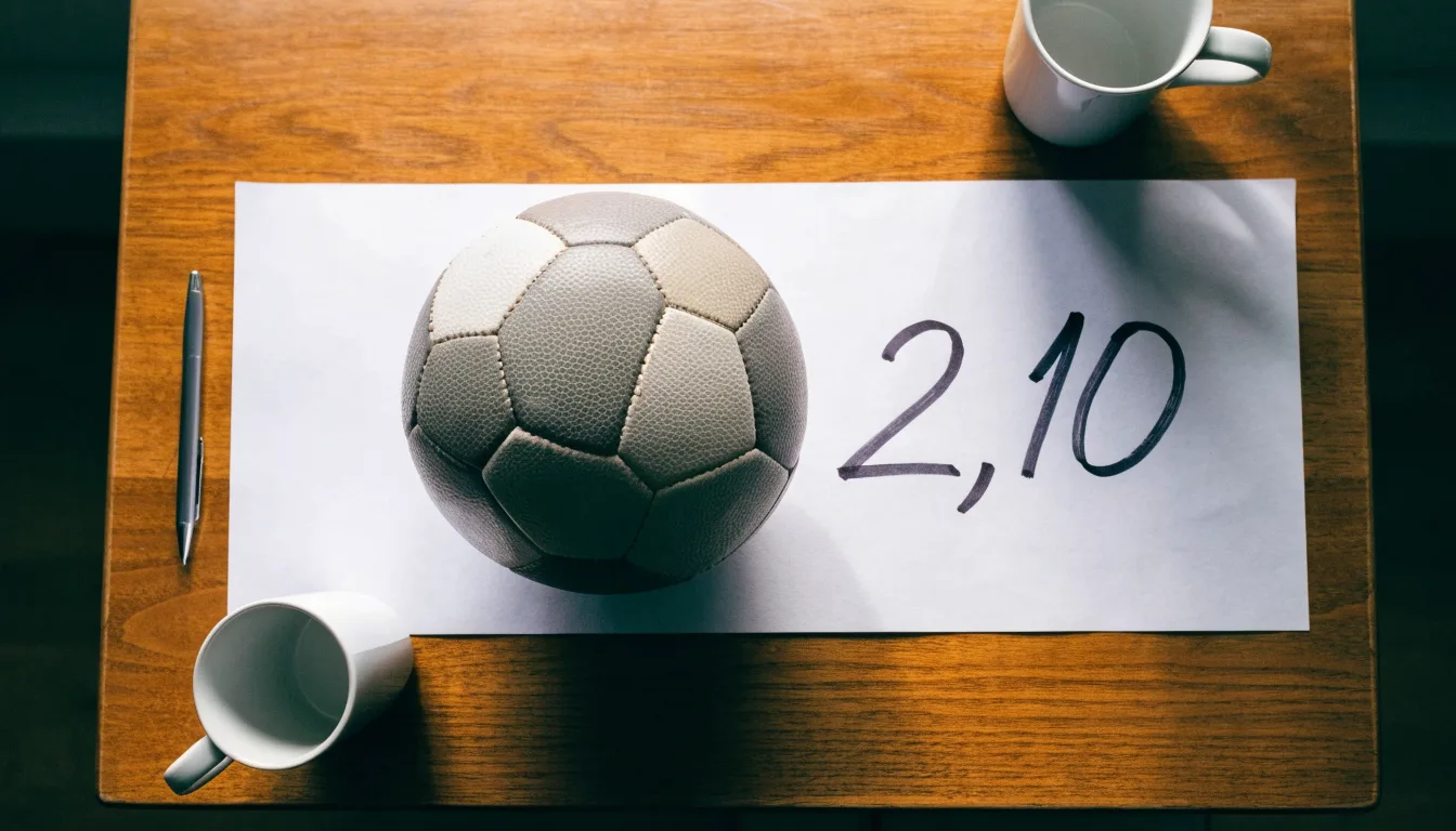 Un pallone da calcio appoggiato su una schedina bianca su un tavolo di legno, alla luce del giorno