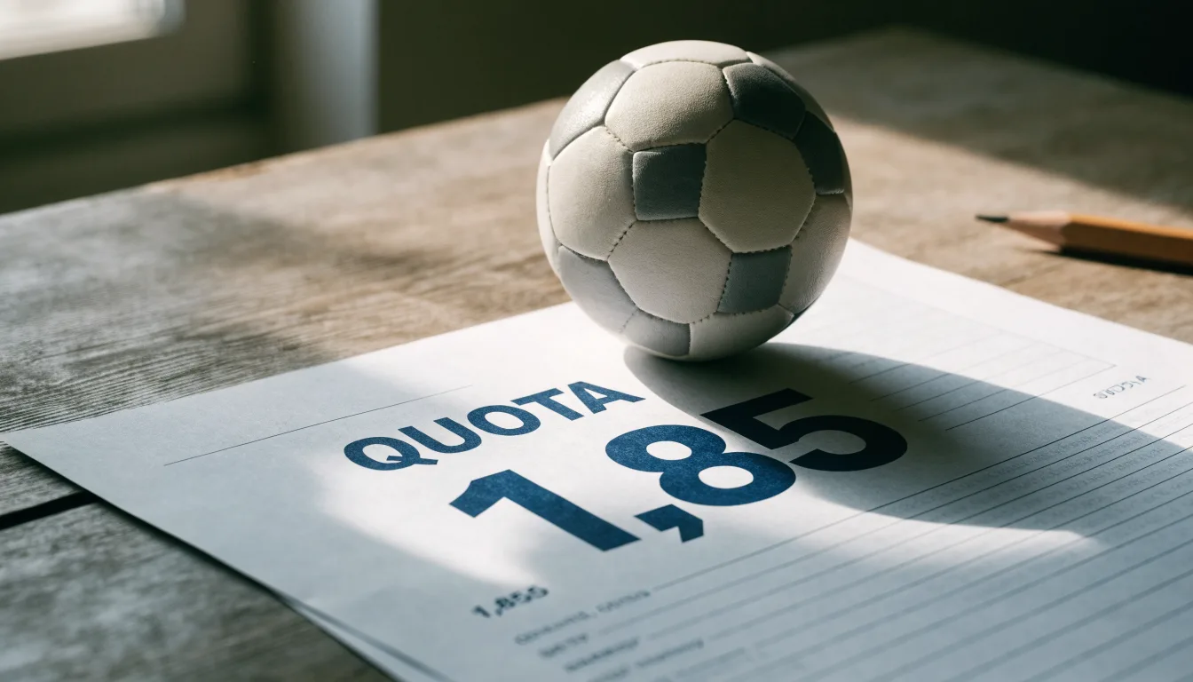 Un pallone da calcio appoggiato su una schedina bianca su un tavolo di legno, alla luce del giorno