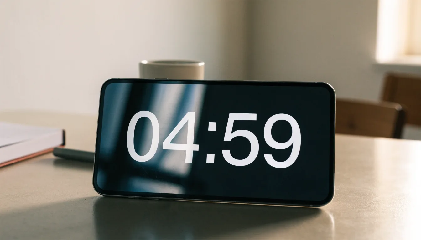 Un documento di identità appoggiato accanto a uno smartphone con un timer sullo schermo, su un tavolo da cucina
