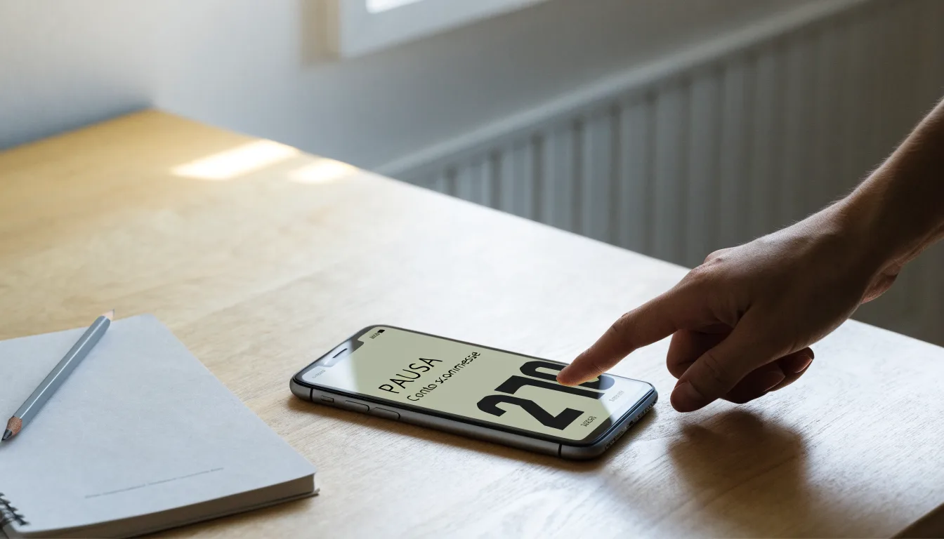 Un documento di identità appoggiato accanto a uno smartphone con un timer sullo schermo, su un tavolo da cucina