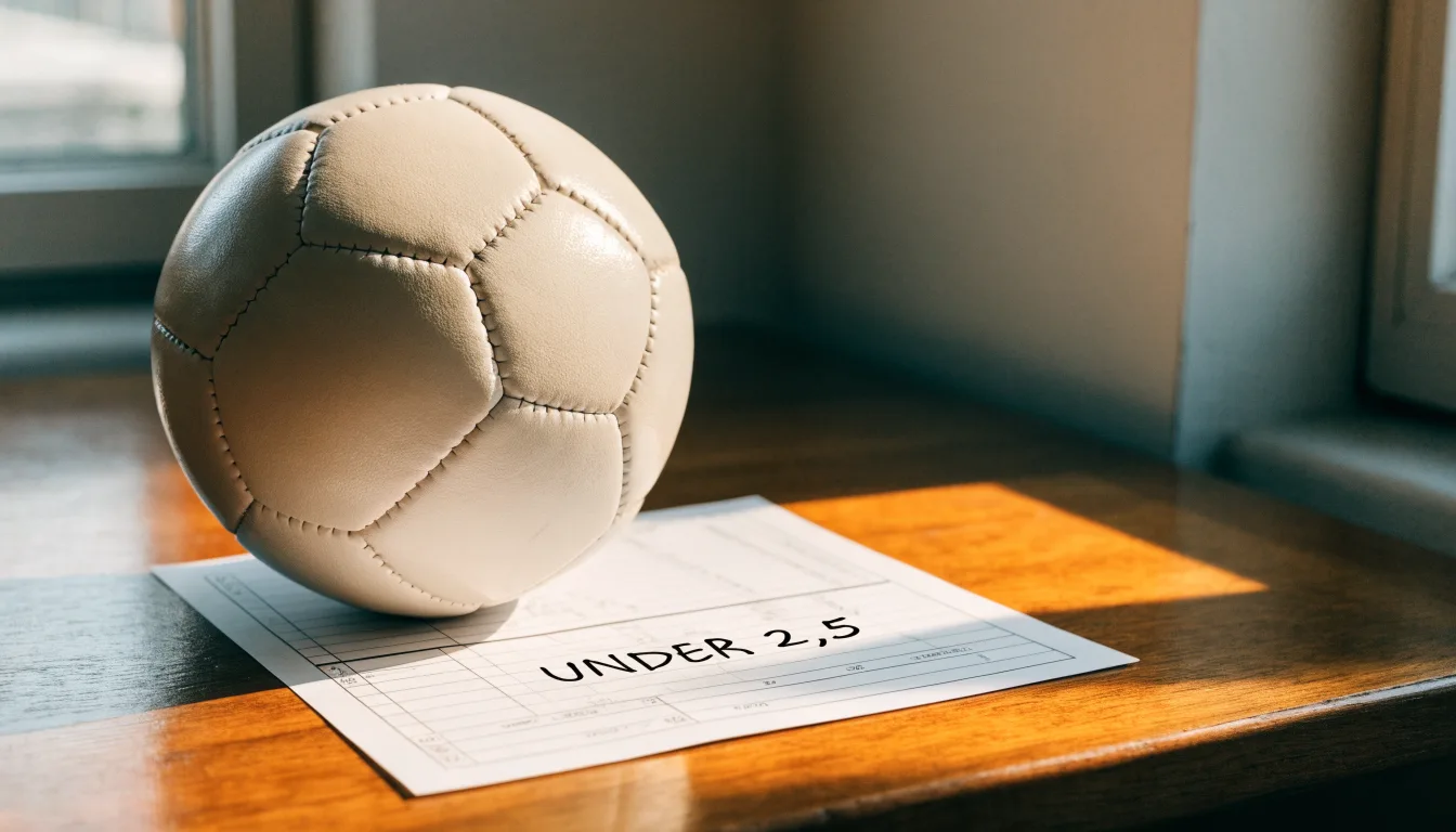 Un pallone da calcio appoggiato su una schedina bianca su un tavolo di legno, alla luce del giorno