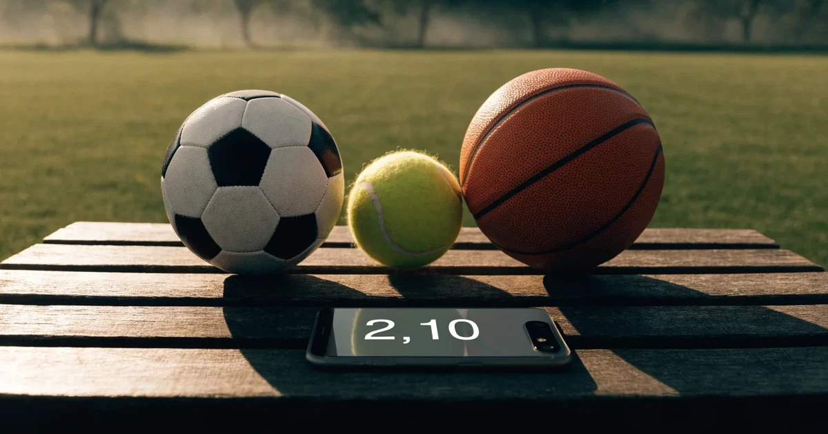 Tre palloni di sport diversi allineati uno accanto all'altro su una panca di legno